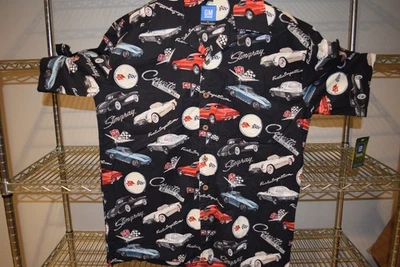Chevy Corvette Stingray NEW vtg Hawaiian Shirt GM David Carey Men's Large Black - Image 1 of 4