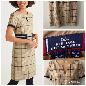 Boden Heritage Dress Sz 12 Bridget British Tweed Camel Navy Check Wool Women - Picture 1 of 14