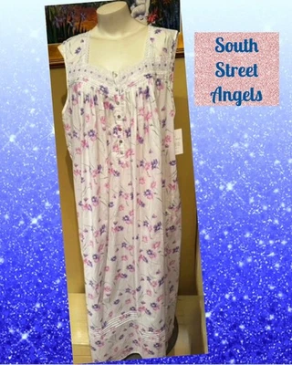 EILEEN WEST E00055 粉色和紫色花卉袖子棉长袍 ~ XL — 第 1/4 张图片