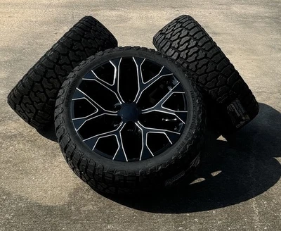 Black Milled Edge Snowflake 22" Wheels Blackhawk R/T Tires Chevy Tahoe Silverado Foto 1 de 4