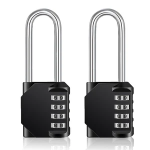 Long Shackle Padlock, 4 Digit Combination Lock, Resettable Weatherproof Combo... - Picture 1 of 7