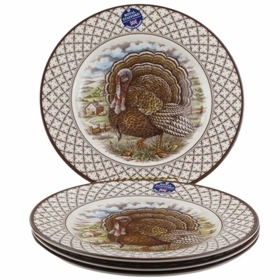 Royal Stafford Turkey Thanksgiving Dinner Plates Set of 4