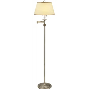 Traditional Antique Brass Swing Arm Floor Lamp with Cream Shade by Happy Home... - Picture 1 of 1