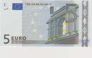  5 EURO 2002  SERIE T bank-notes TRICHET BANCONOTA   K003A5 FDS CON DIFETTO  - Picture 1 of 2