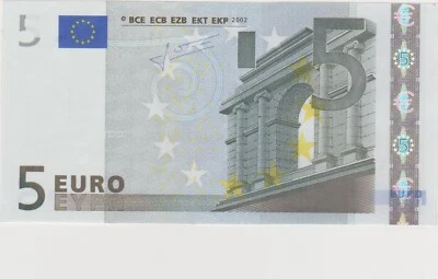  5 EURO 2002  SERIE T bank-notes TRICHET BANCONOTA   K003A5 FDS CON DIFETTO  - Image 1 of 2