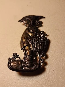 Silson Hummel Girl BASKET OF Cherries Large Heavy Vtg 40s Pewter Brooch PIN - Picture 1 of 11