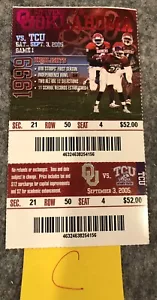 2005 Oklahoma 10 TCU 17 Ticket Red Foil Greatest Upsets CFB History #34 G-Vg A - Picture 1 of 3