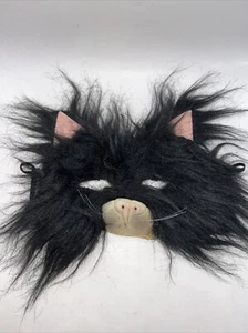 Animal Costume Mask  Furry Black Cat with Rubber Nose and Pink Felt Ears - Picture 1 of 5