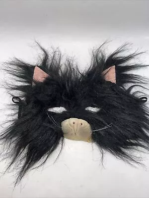 Animal Costume Mask  Furry Black Cat with Rubber Nose and Pink Felt Ears - Image 1 of 4