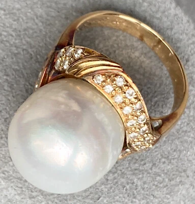 Vintage Diamond Pearl Ring Estate Fine Jewelry Pre-Owned 14K Gold Size 7.75 - Image 1 of 4