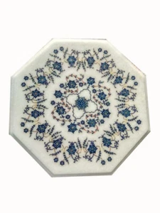 12" Marble side coffee Table top handmade floral inlay semi precious stones work - Picture 1 of 4