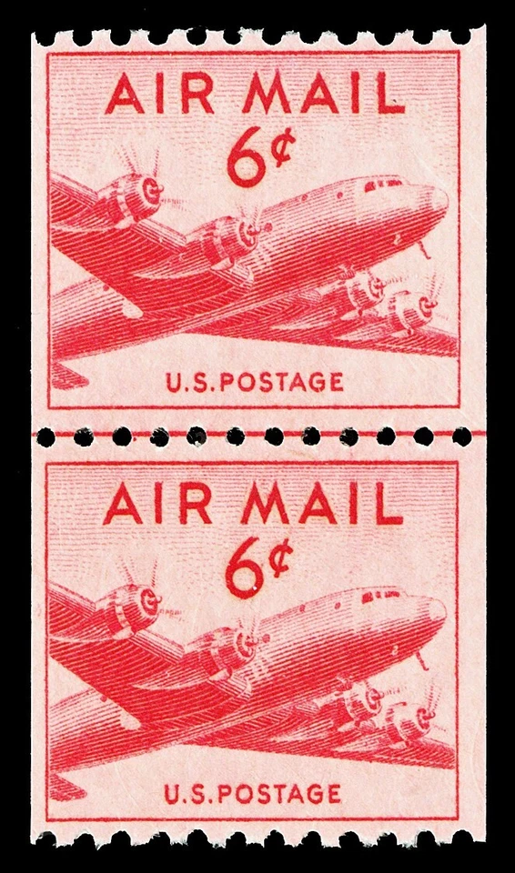 Scott C41 1949 6c Airmail Coil Issue Joint Line Pair Mint VF NH Cat $14 - Image 1 of 1