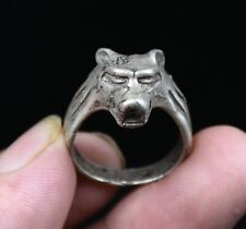 2.5CM Rare Chinese Miao Silver Feng Shui Wolf Beast Head Fingerstall Ring