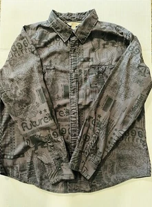 Decree Long Sleeve Black Snap Men’s Newsprint Graphic Shirt Gray/Black XXL - Picture 1 of 8