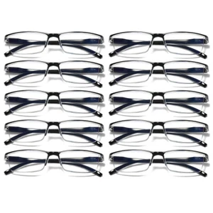 10PK Mens Rectangular Blue Light Blocking Reading Glasses Spring Hinge Readers - Picture 1 of 10