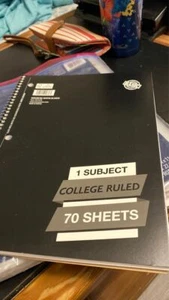 Just Basics Spiral Notebook 8"x10.5" 1 Subject College Ruled 70 Sheets Black New - Picture 1 of 1