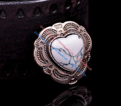 10X 1-1/8" Tribal Ancient Flower Love Heart Belt Leathercraft Concho White Bead - Image 1 of 4