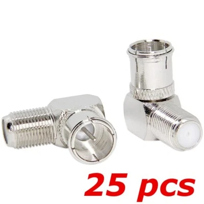 25 PACK F-Type Quick Connecter Right Angle 90 Degree M/F Coax TV Push-On Adapter - Image 1 of 2