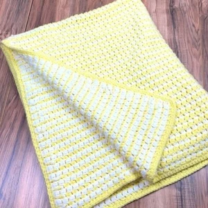 Handmade Yellow & White Crocheted Baby Blanket - Picture 1 of 3