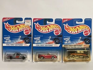 Hot Wheels ‘96 First Editions Mustang GT-Chevy 1500-Rail Rodder New On Card - Picture 1 of 11