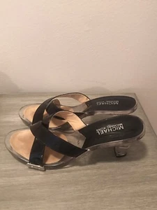 Michael Kors schwarze Lackledersandale Lucite klarer Absatz Größe 6,5. BRANDNEU - Bild 1 von 8