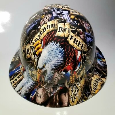 PYRAMEX NEW FULL BRIM Hard Hat custom hydro dipped FREEDOM ISN'T FREE USA AMERICA sick
