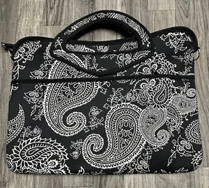 ie Women's 16”X 11” Laptop Case in Black/White Paisley Pink Lining Pockets - Picture 1 of 9