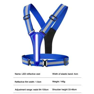 LED Running Vest USB Rechargeable Reflective Glowing Straps High Visibility - Image 1 of 4