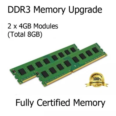 8GB Kit (2x4GB) DDR3 Memory Upgrade for Dell OptiPlex 390, 790, 990 PC3-10600U - Image 1 of 2