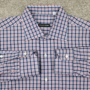 BERGDORF GOODMAN Shirt Mens Large Blue/Red/White Plaid Long Sleeve Button Up - Picture 1 of 13