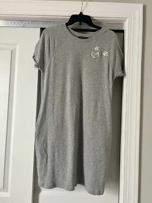 Lauren Ralph Lauren Women Grey Roll Short Sleeve Sweatshirt Dress Embroidered M - Image 1 of 4