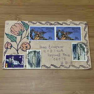 Copertina Ghana To Harpswell ME USA posta aerea disegnata a mano o colorata 1979 #L31 - Foto 1 di 2