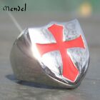 MENDEL Knights Templar Ring Stainless Steel Masonic Crusader Shield Cross Silver