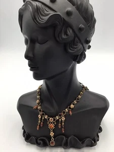 Collar Cookie Lee De Colección Latón Y Gota Vidrio Ámbar Piedras Transparentes Victoriano Floral - Imagen 1 de 6