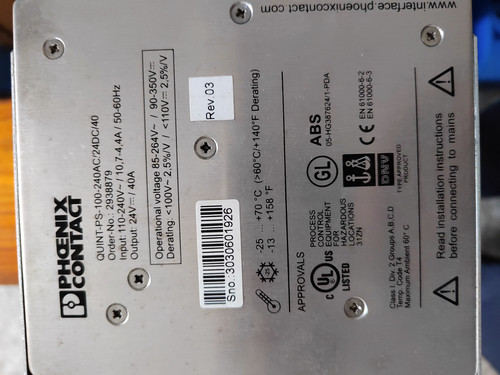 Phoenix Contact QUINT PS 100 240AC/24DC/5 Power Supply In 100/240VAC
