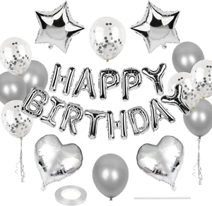27 Pcs Silver Birthday Decorations, 3D Foil Silver Happy Birthday Balloon Banner - Picture 1 of 12