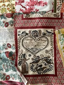 Vtg Fabric Squares Waverly Marriage Blessing American Eagle Colonial Floral 11” - Picture 1 of 4