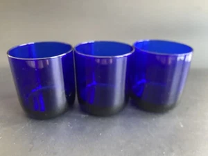 3-Vintage Libbey Metropolitan Cobalt Blue Round Bottom Stemless Tumbler Glasses - Picture 1 of 5