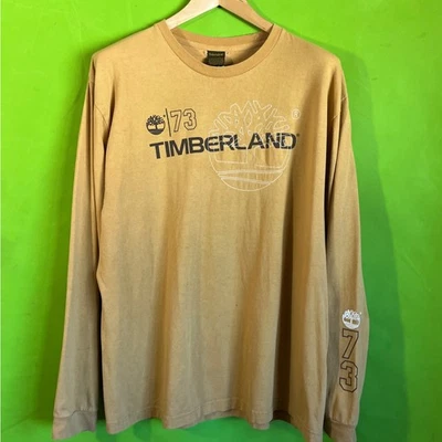 Large 90s Timberland Mens Long Sleeve T Shirt Tan Beige Logo '73 - Image 1 of 4