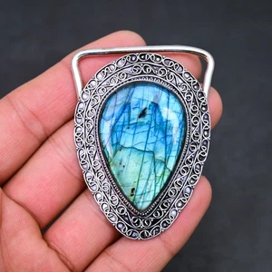Labradorit Gürtelschnalle 925 Sterling Silber Träne Boho Handarbeit Schmuck - Bild 1 von 8