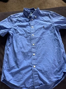 Boys Size Medium (10/12) Polo Ralph Lauren Blue Button Down Short Sleeve Shirt - Picture 1 of 7