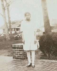 Vintage AFRICAN AMERICAN girl in maryjanes PHOTO 1930s white dress sepia outdoor - Picture 1 of 4