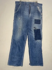 Vintage 50s 60s Sears Denim Carpenter Workwear Jeans 34 Farm Distressed Patch - Picture 1 of 10