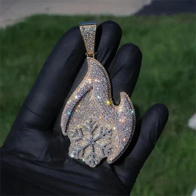 3.00Ct Round Cut Real Moissanite Customized Pendant 14K White Gold Plated Silver - Image 1 of 4