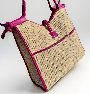 Bolso de Mano Bolso de Hombro Elaine Turner Rosa Paja Cuero Tostado con Bambú Foto 1 de 4