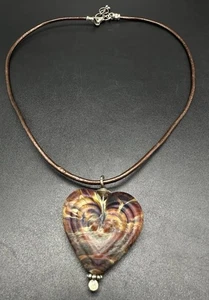 Stone Heart Pendant 925 Sterling Silver Leather Necklace 18” - Picture 1 of 9