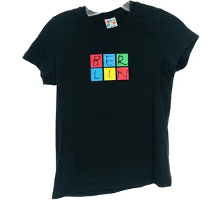 T-shirt aderente Lady S Berlin nera multicolore logo cotone petite donna S - Foto 1 di 5
