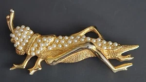 Vintage Hobe' Heuschrecke Brosche goldfarben mit Kunstperlen 2,5" - Bild 1 von 4