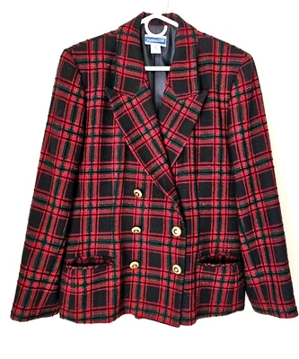 VTG Pendleton Blazer Size 14 Women's Wool Red Plaid Lined Jacket Made In USA - Image 1 of 4