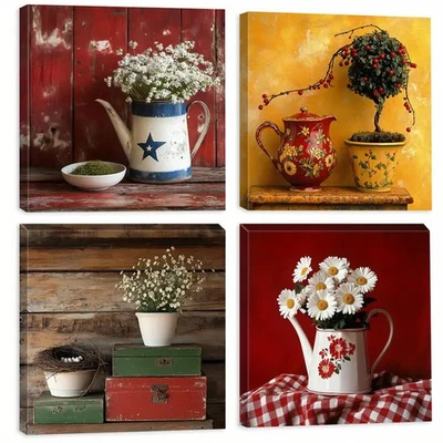 4pcs Red And White Accents Poster,Wall Art Canvas Unframed/Framed - image 1 of 4